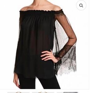 Kobi Halperin Veruka Blouse Silk Sheer Sleeve Off the Shoulder Cream White Med